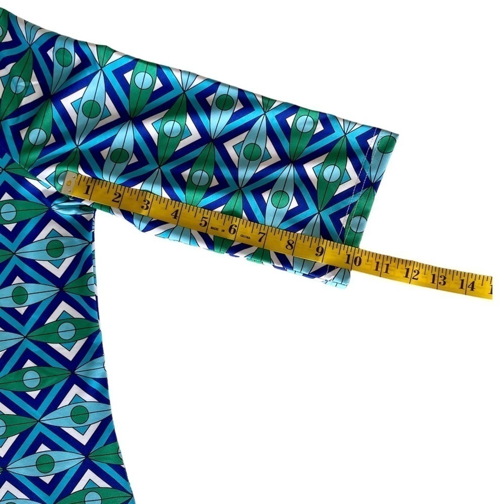 TRACEY NEGOSHIAN Shift Dress Embroidered V Neck Geometric Blue Green Women S - Picture 7 of 10